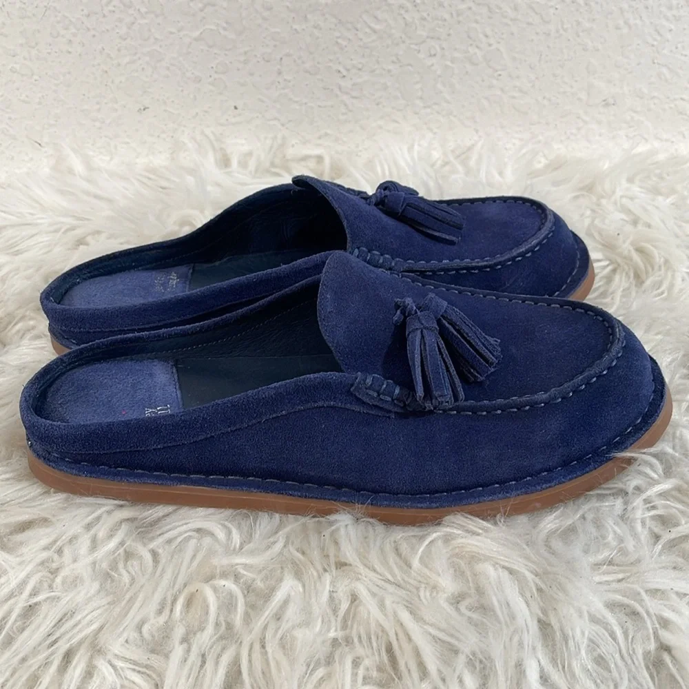 JEFFREY CAMPBELL Tassel Leather Slip On Loafer Mule Dark Blue Suede Size 8.5 - Picture 5 of 14